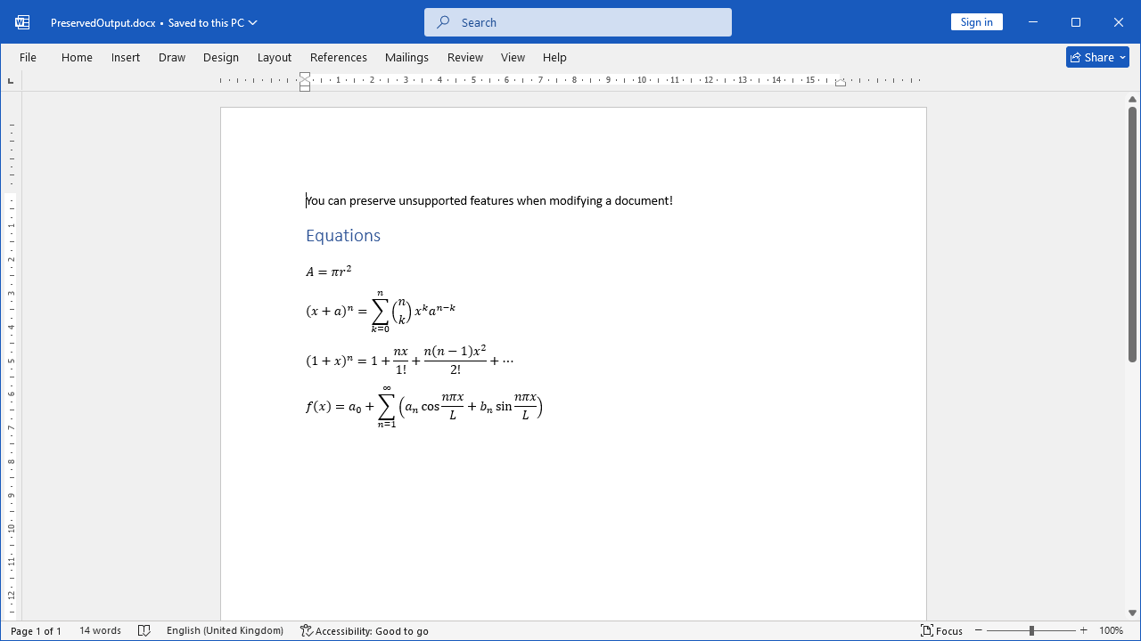 Reading and writing Word document with preserved Equations