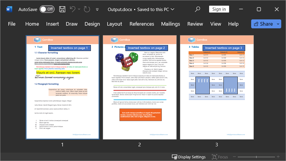 Screenshot of a document with content inserted at the start of every page Word document with content inserted at the start of every page