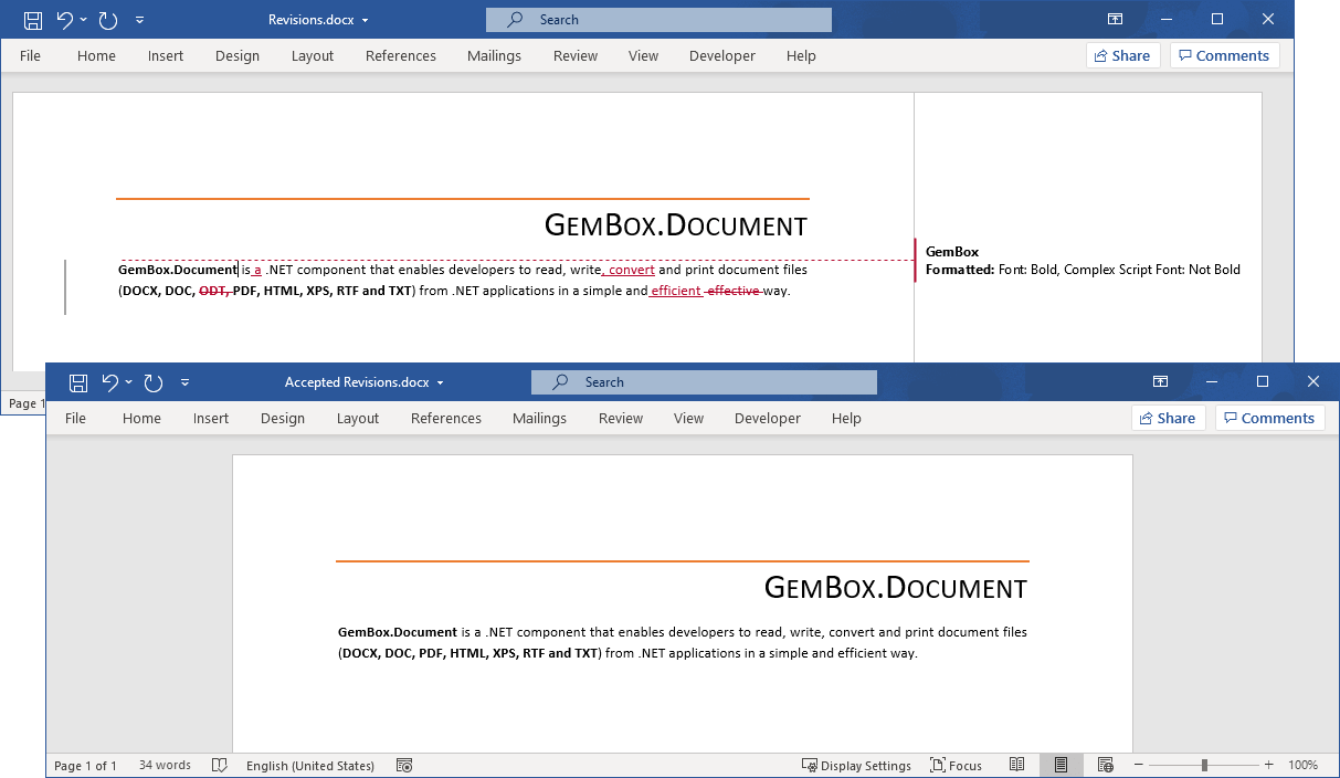 Track Changes in Word Documents in C# and VB.NET