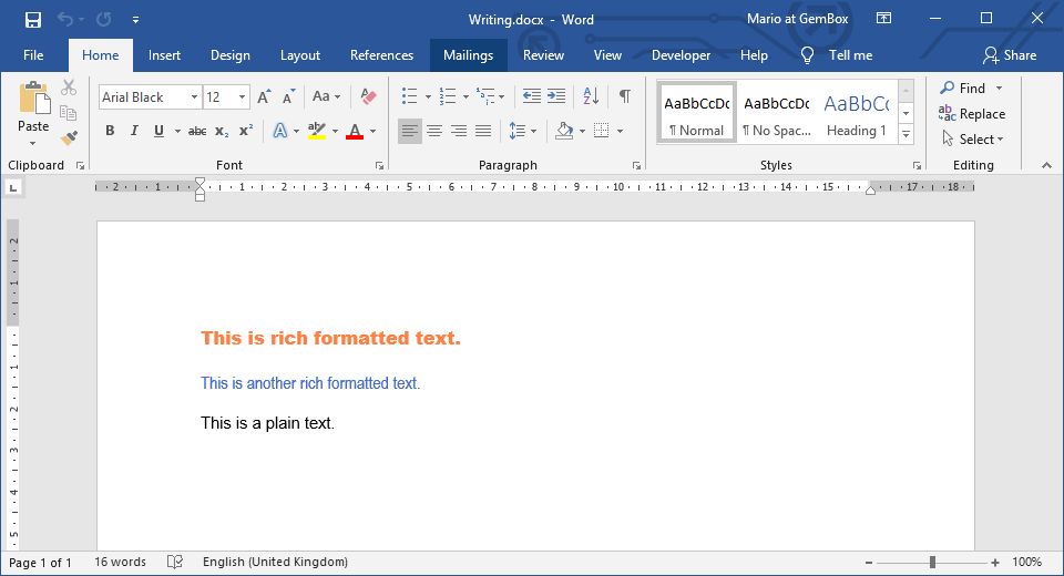 Saved rich formatted text to output Word file Creating and writing Word document's text with rich formatting in C# and VB.NET
