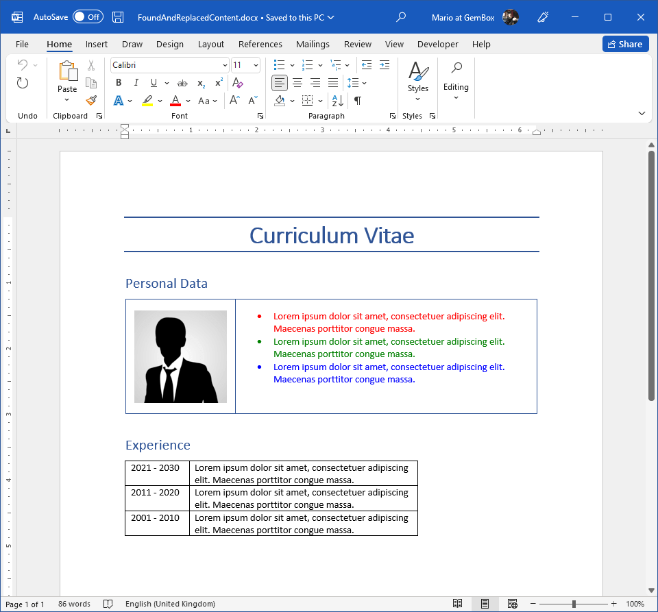Word file with text replaced for image and table Finding and replacing text from Word document with image and table in C# and VB.NET