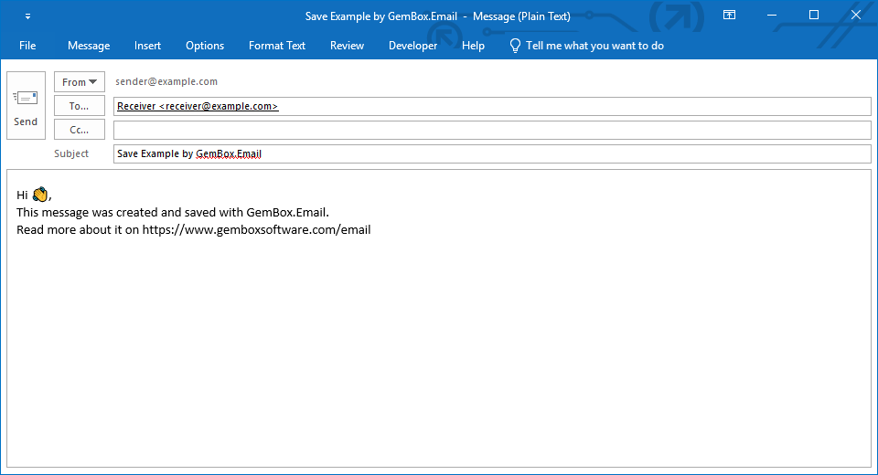 Screenshot of saved email Save email in C# and VB.NET