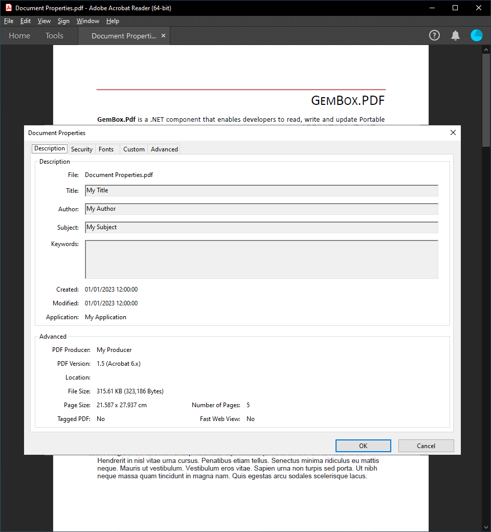 Read and write PDF properties in C# and VB.NET