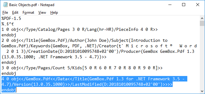 PDF basic objects created with GemBox.Pdf C#/VB.NET library