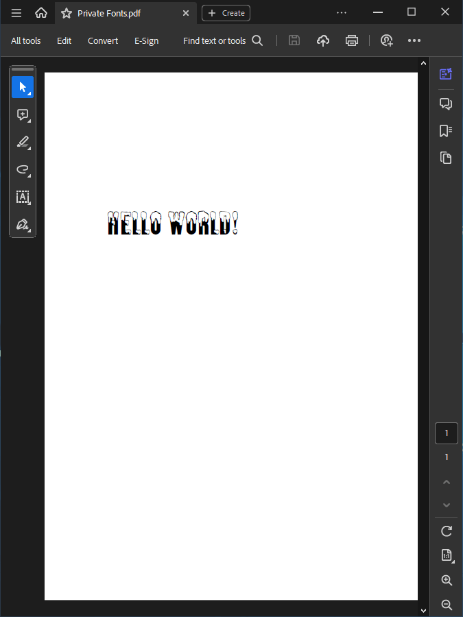 PDF file with text from private fonts