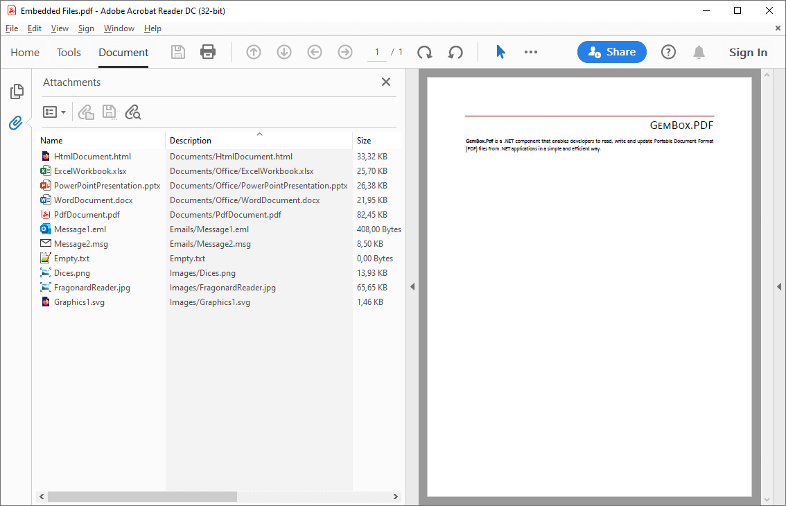 Embed files to PDF documents in C# and VB.NET