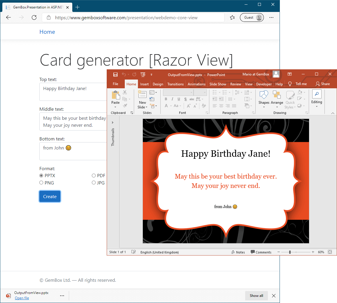 Create PowerPoint (PPTX) or PDF files in ASP.NET Core