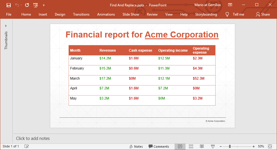 Screenshot of PowerPoint slide whose text was replaced PowerPoint slide with the replaced text
