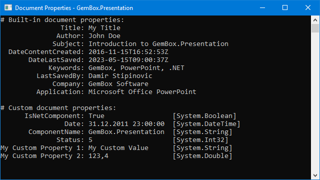 Read and Write PowerPoint File Properties in C# and VB.NET
