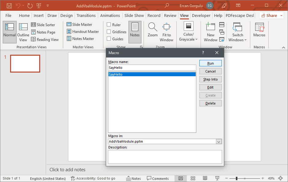 Screenshot of PowerPoint VBA module created with GemBox.Presentation PowerPoint VBA module created with GemBox.Presentation