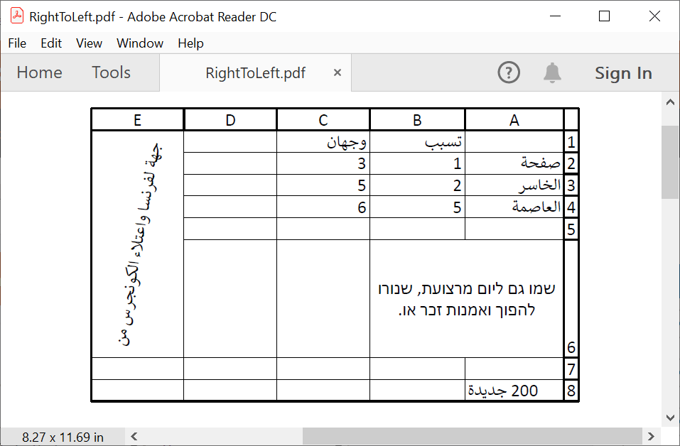 Screenshot of converted PDF Converted PDF with bidiretional text
